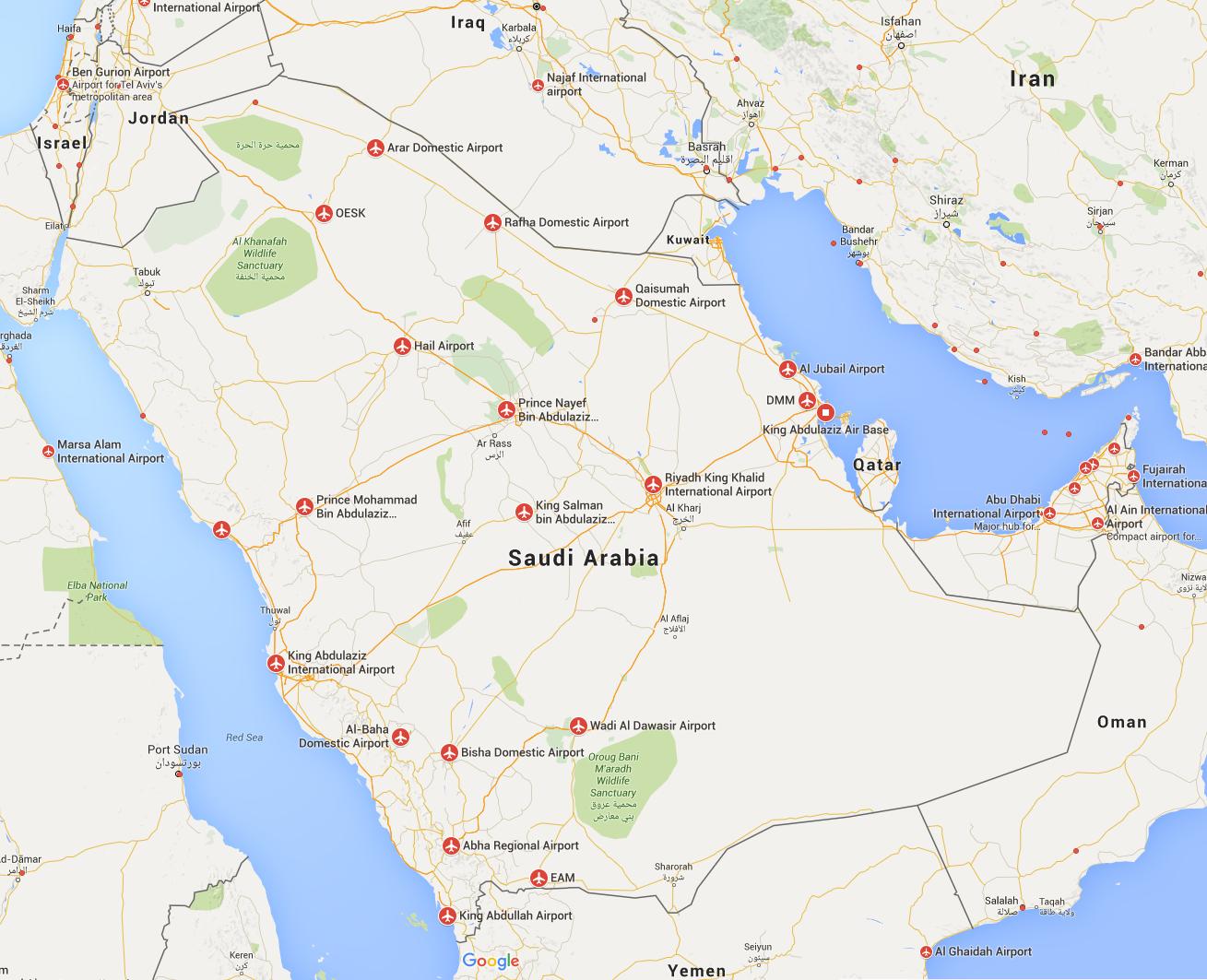 Saudi Arabia airports map